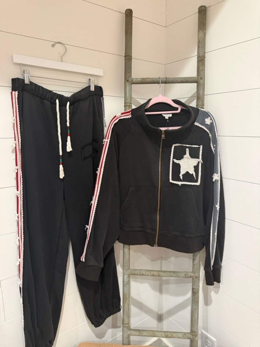 NEW POL: Black Star Patch Zip-Up Jacket and Joggers Set